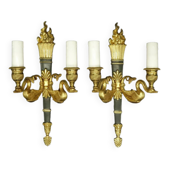 Pair of Empire style torch and swan sconces