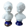 Pair of children's busts in blue lapis lazuli biscuit
