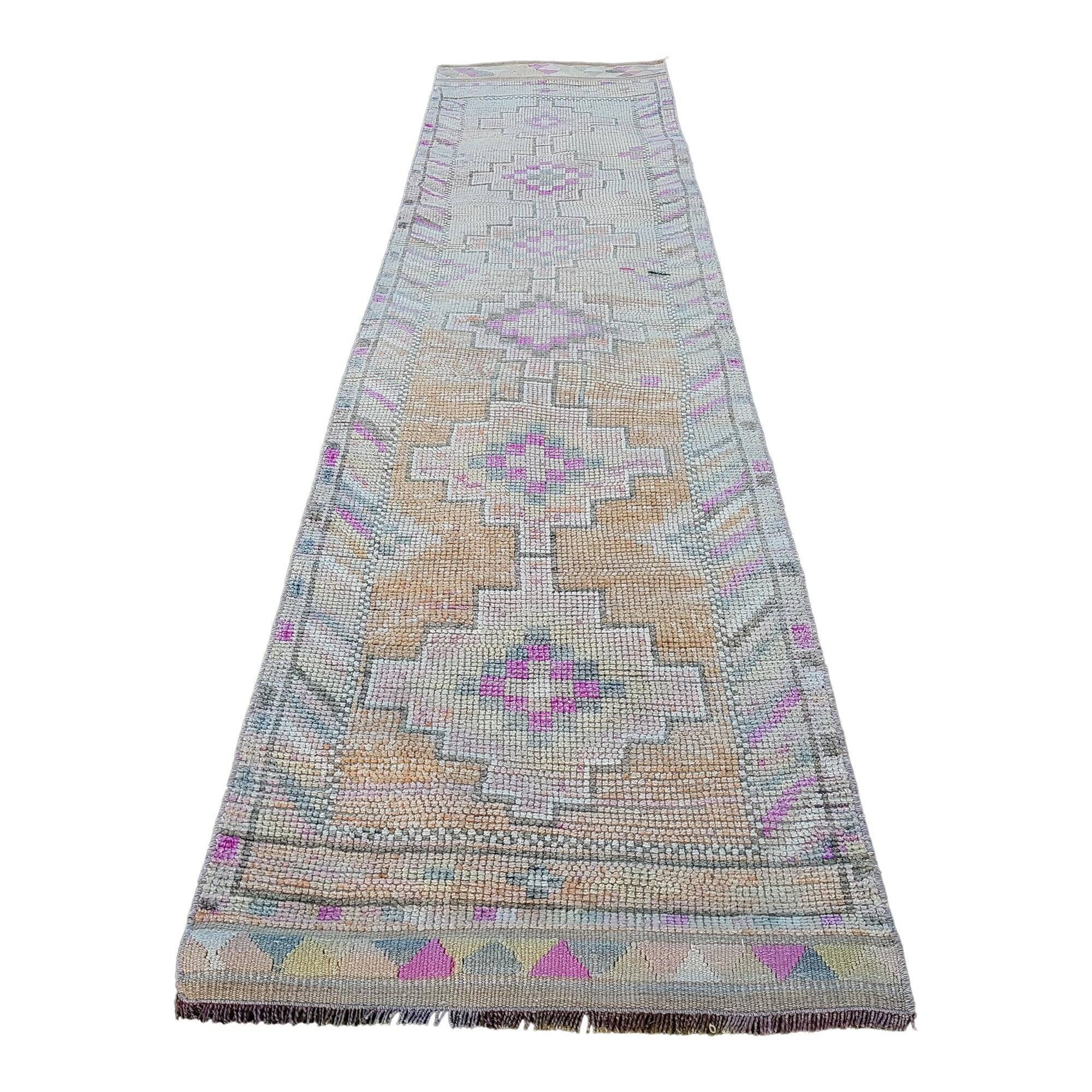 Vintage Turkish hallway rug 80x360 cm