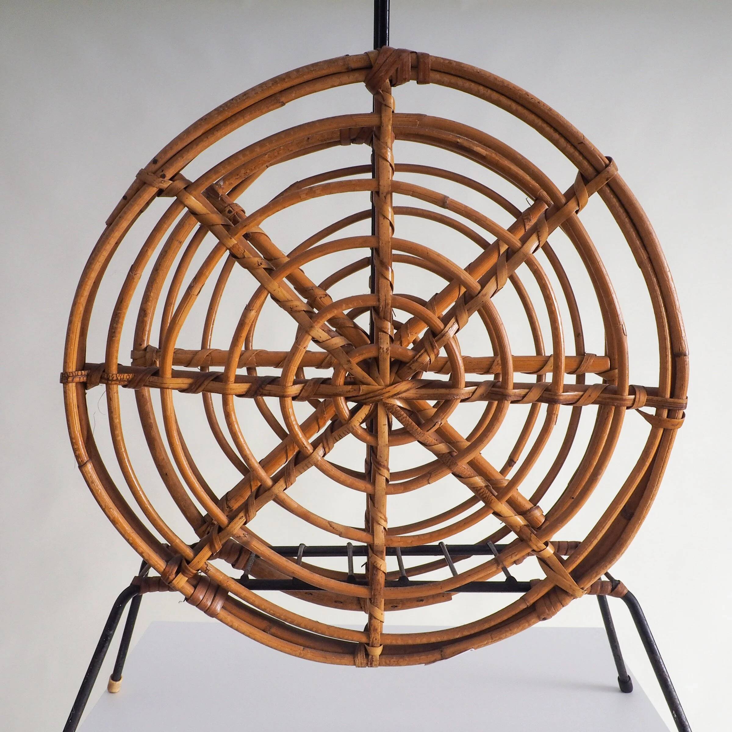 Mid-century round rattan magazine holder