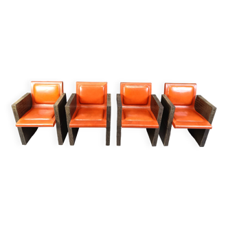Vintage french armchairs in leather by Maison Vandamme, 1970s