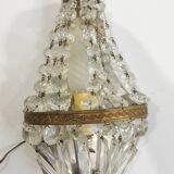 Antique crystal chandelier with 2 wall sconces – Vintage milk pendant