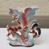 Old vase in polychrome slip deer & squirrel decor