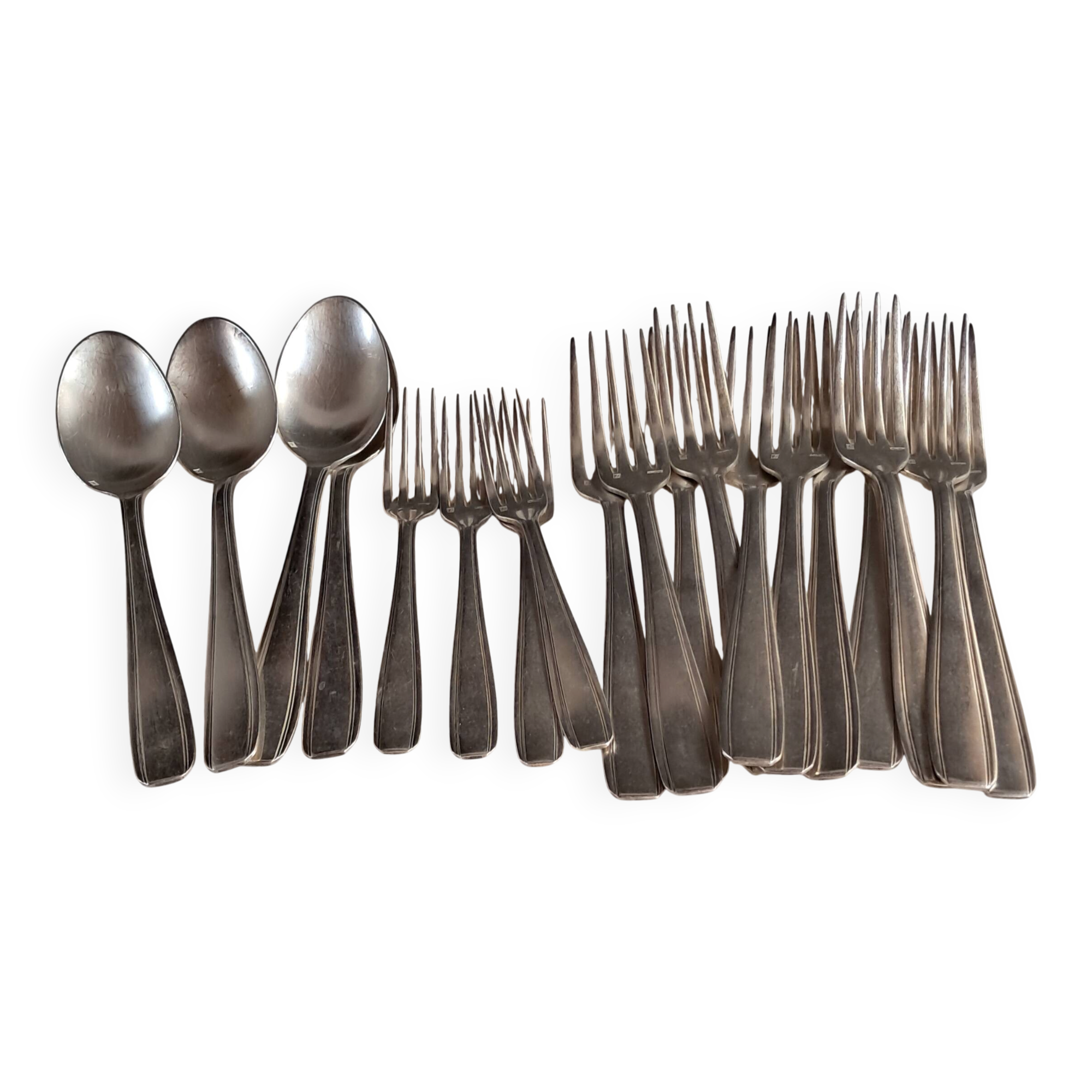 Set of 19 antique silver-plated cutlery by Ercuis - Art Deco style.