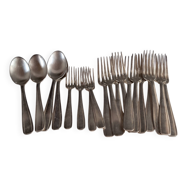 Lot de 19 couverts anciens en métal argenté Ercuis - Style Art Déco /