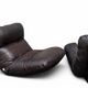 2 Marsala armchairs in plexiglass & brown patchwork leather, Ligne Roset 1970