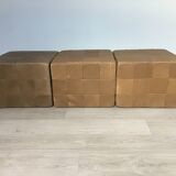 Set of 3 large Cubic De Sede Pouf Swiss leather 70s