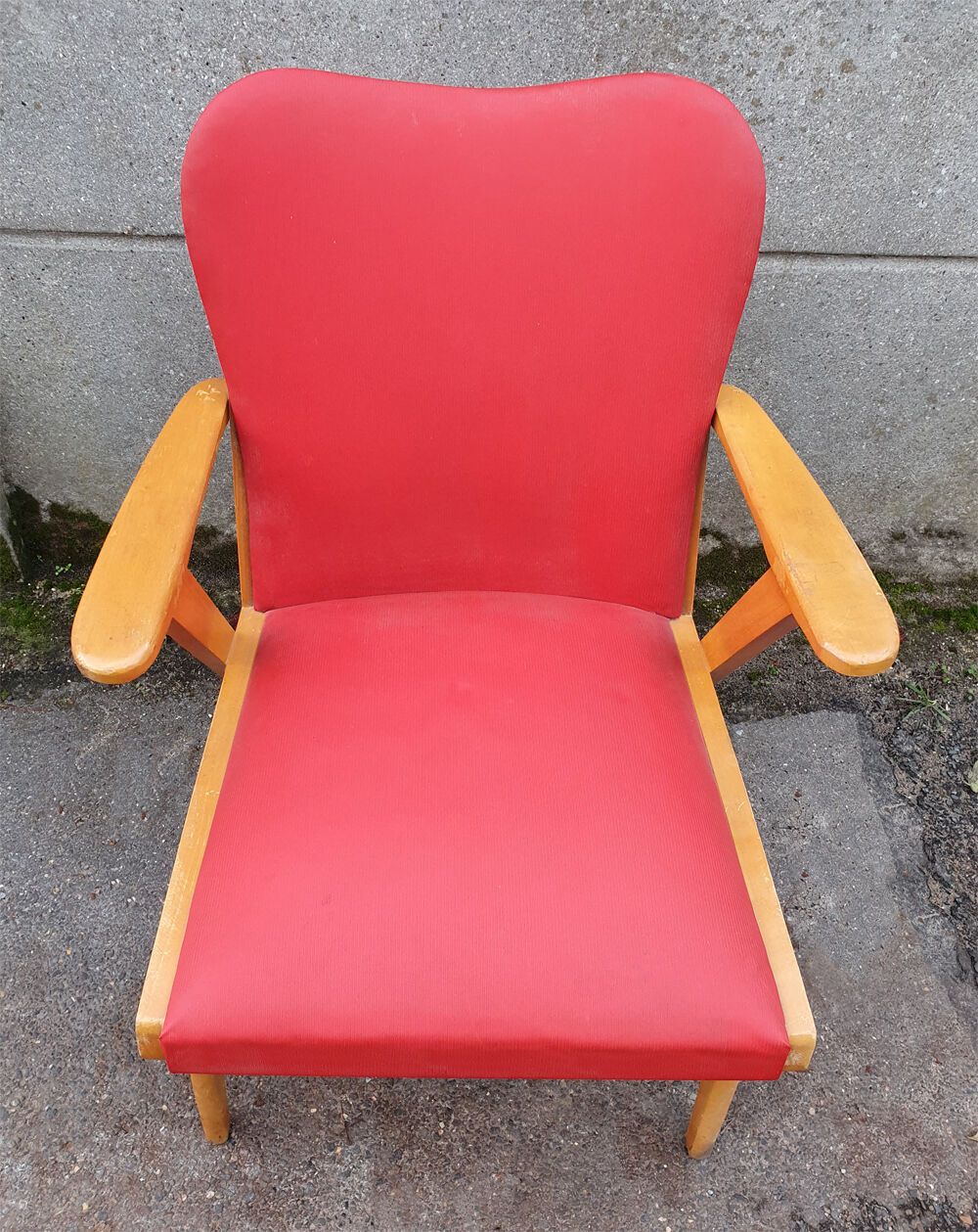 Red, vintage, Scandinavian, 50s wood and skai chair