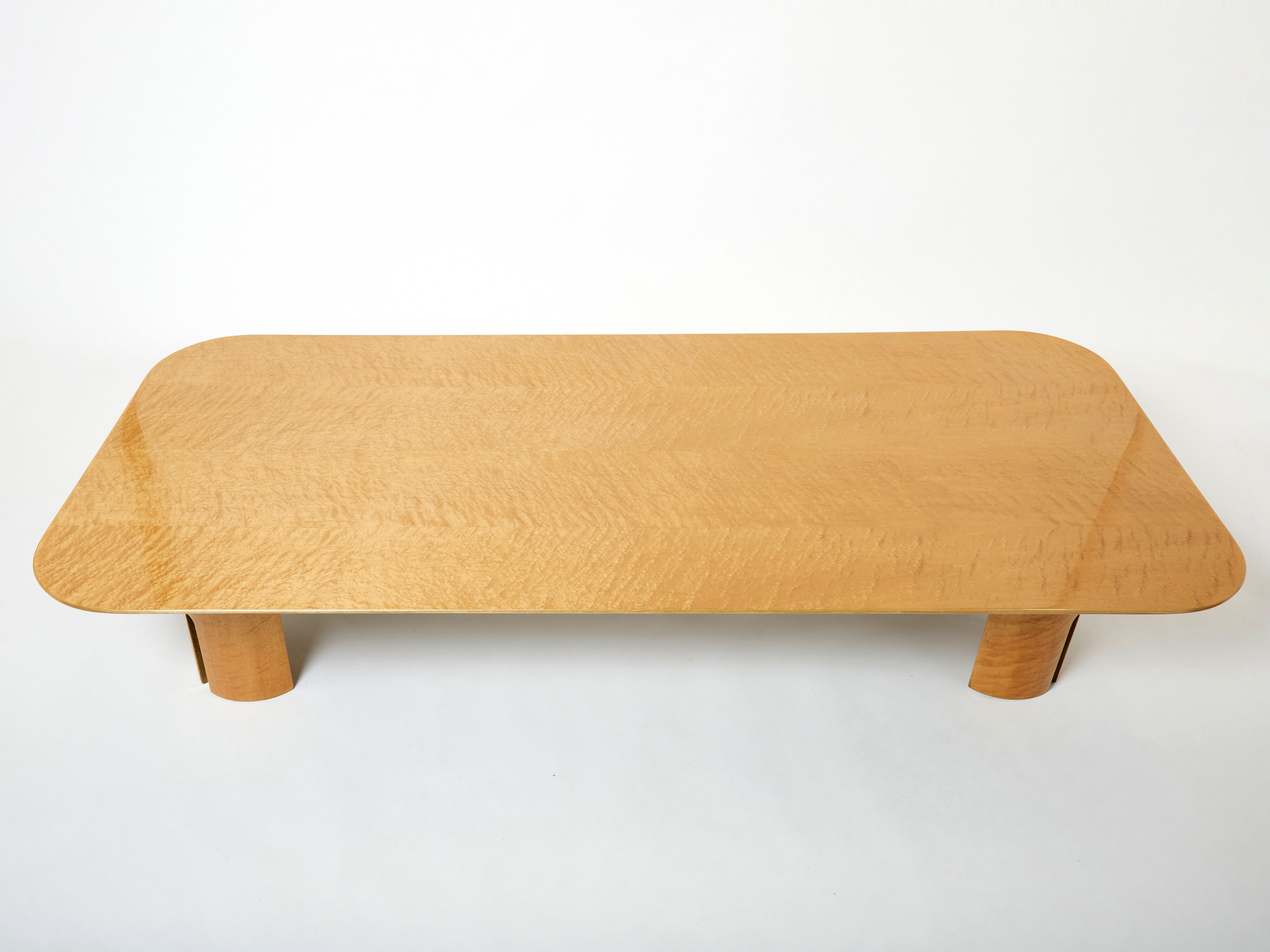 Very large coffee table maple brass Giovanni Offredi Saporiti 1980