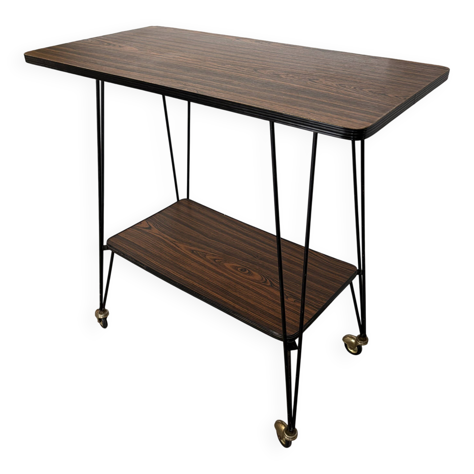 Vintage Side Table/Serving Cart on Wheels - 1950s/60s Style