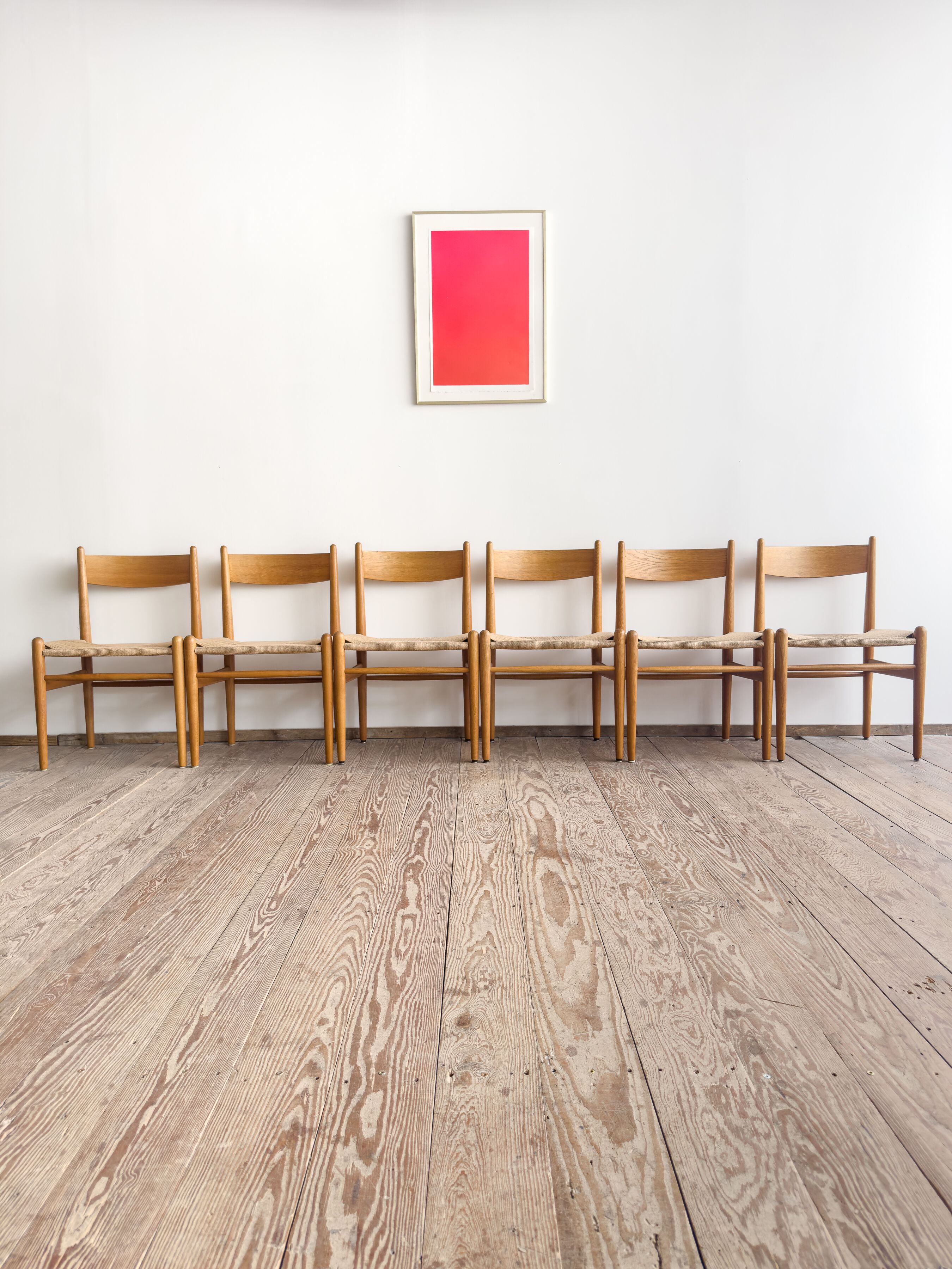 Ensemble de 6 chaises CH36 de Hans J. Wegner en chêne, corde danoise