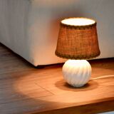 Porcelain bedside lamp with burlap shade