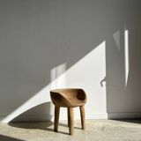 Quadripod chair with round seat and small back in natural monoxyl mango wood