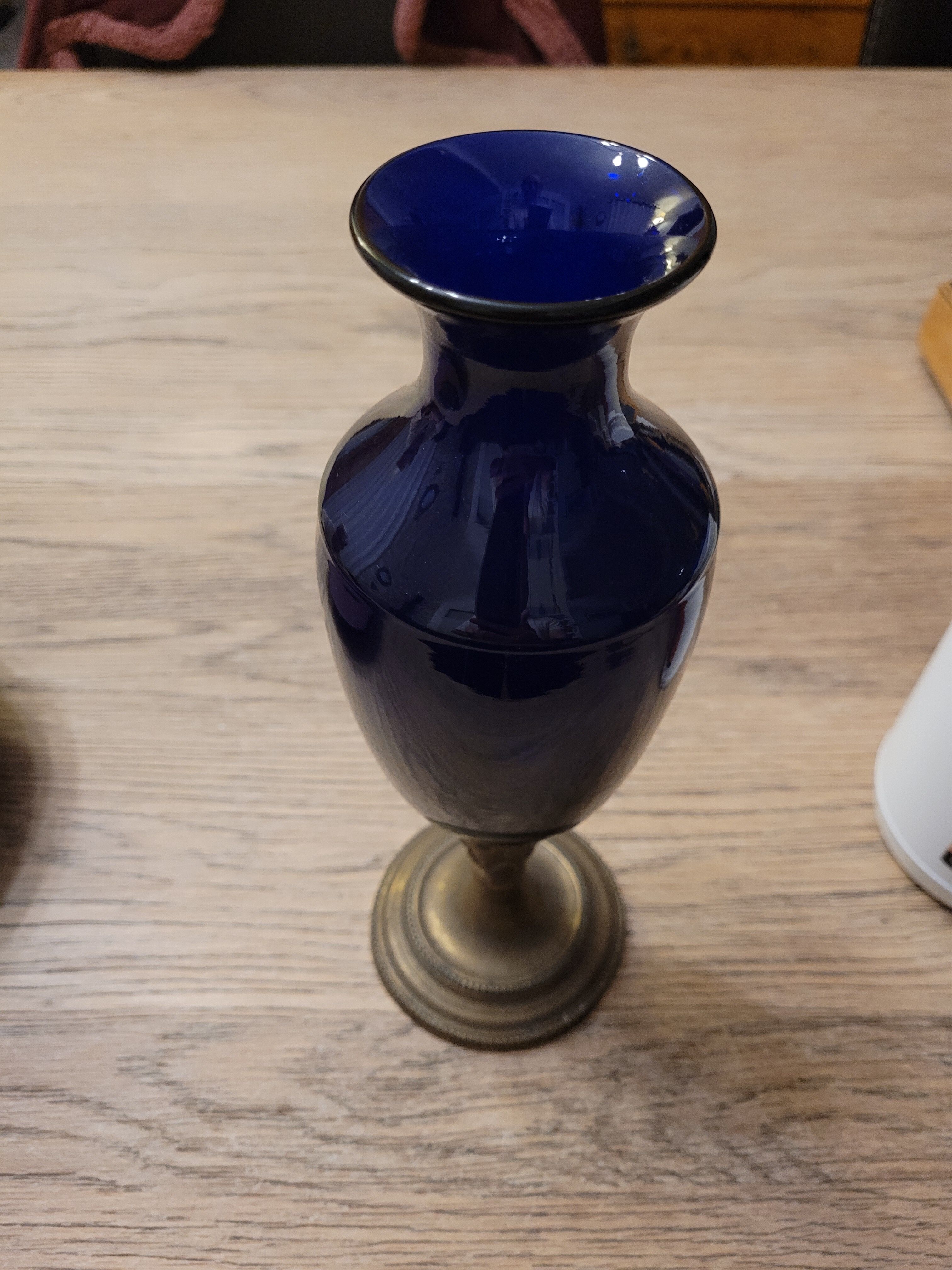 Blue vase, brass base early 20th century