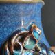 Vintage Blue Stoneware Jug with Grape Cluster Pattern, Ceramic Vase