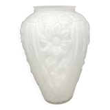 Large art deco glass vase with French floral decor H. 29.5 cm