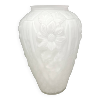 Large art deco glass vase with French floral decor H. 29.5 cm