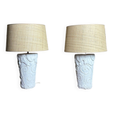 Lamps (set of 2) vintage 80'S in plaster and rattan lampshade