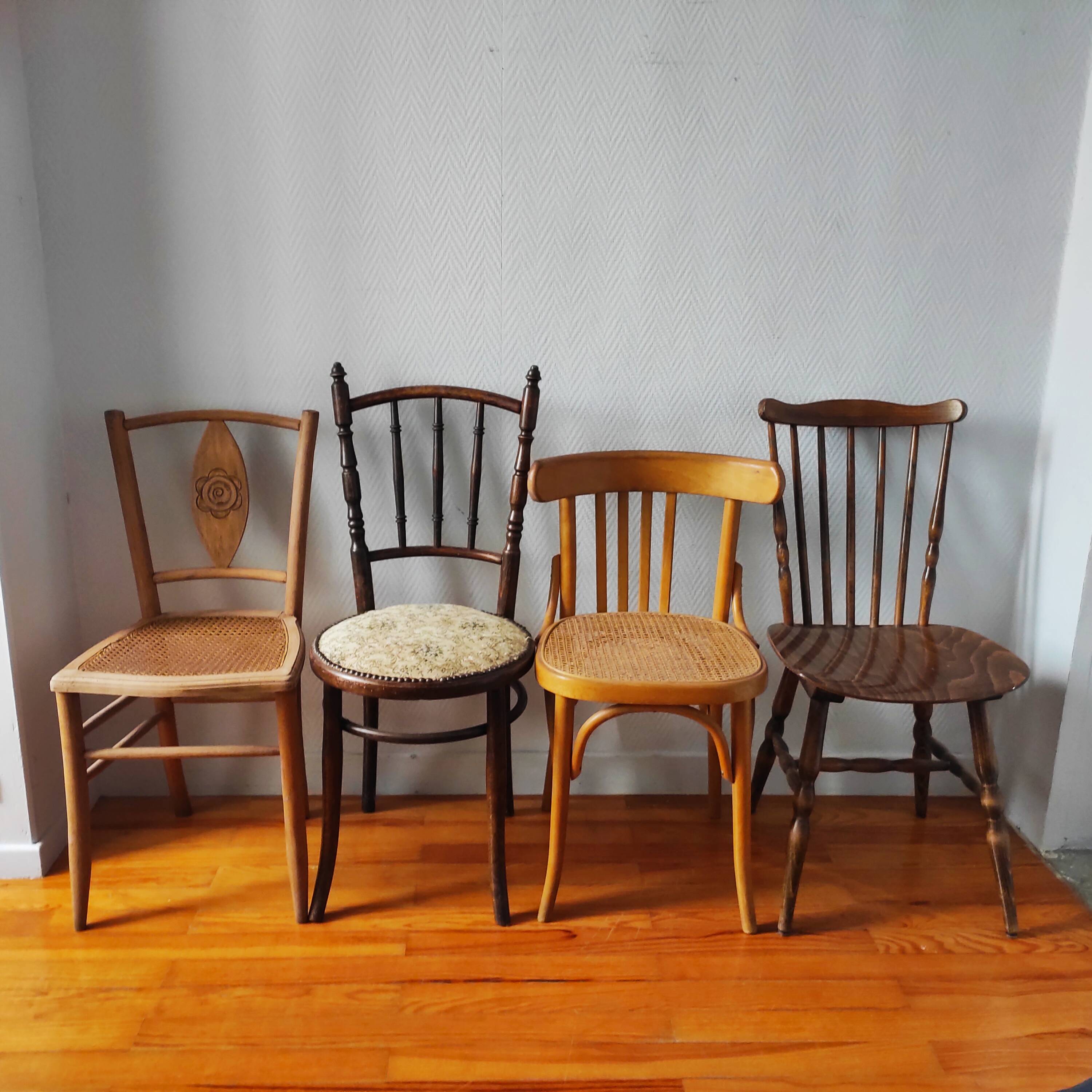 Set of 4 mismatched bistro chairs