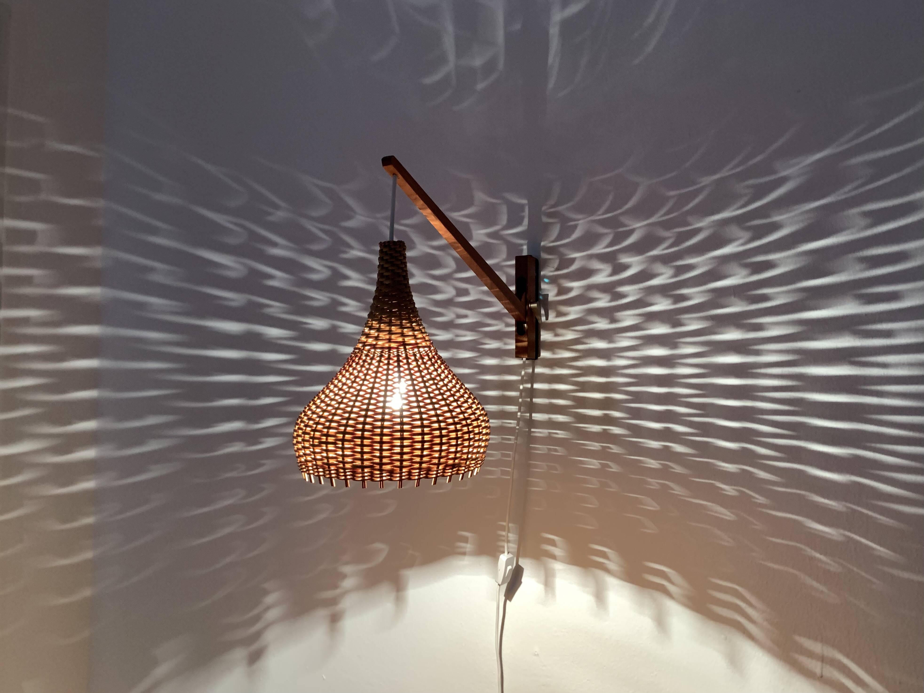 Danish Teak and Wicker Wall Lamp