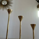 Series of 3 Scandinavian brass candle holders, 70s tulip foot