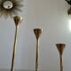 Series of 3 Scandinavian brass candle holders, 70s tulip foot