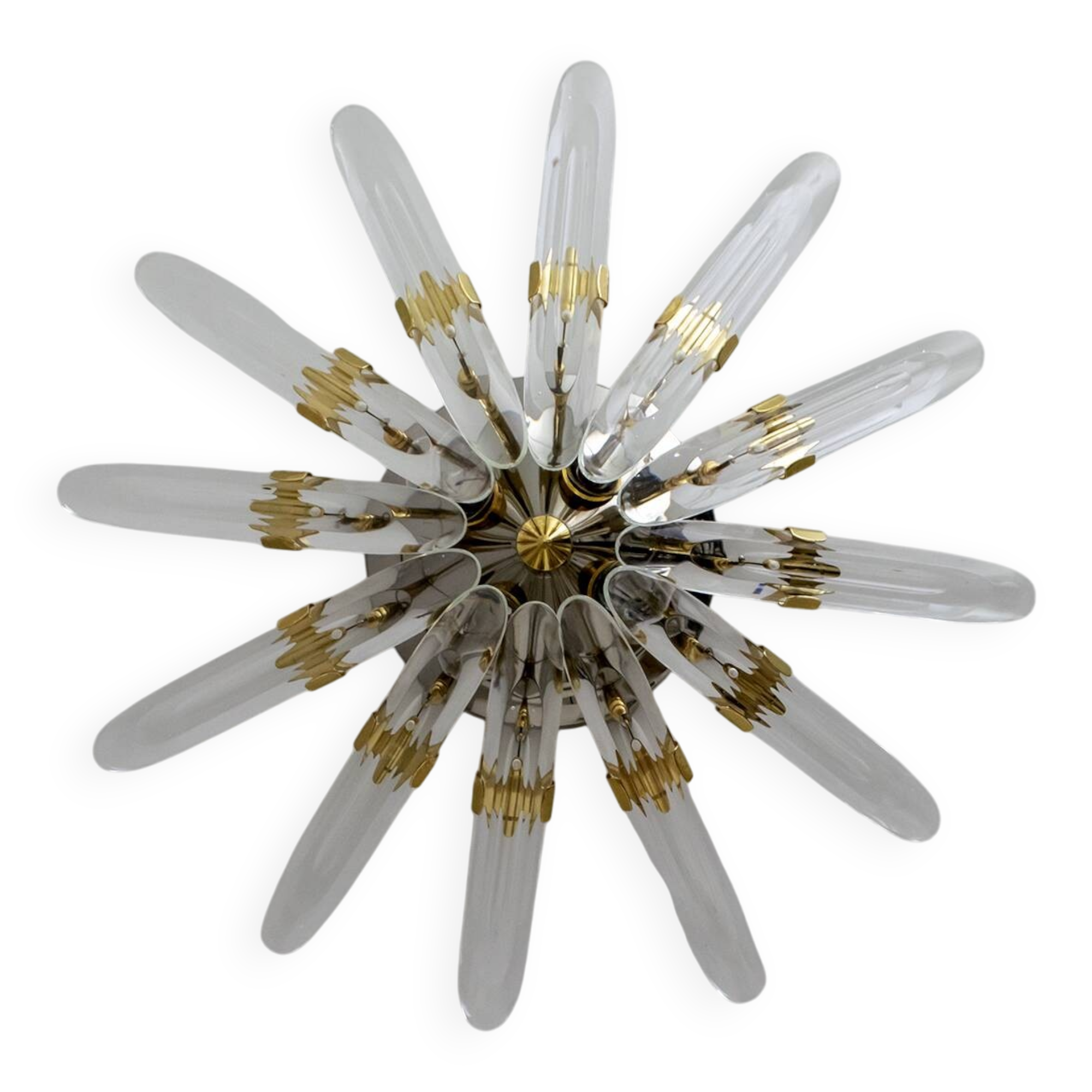 Stilkronen Mid-Century Modern Italian Crystal and Brass Wall Lamp, 1975