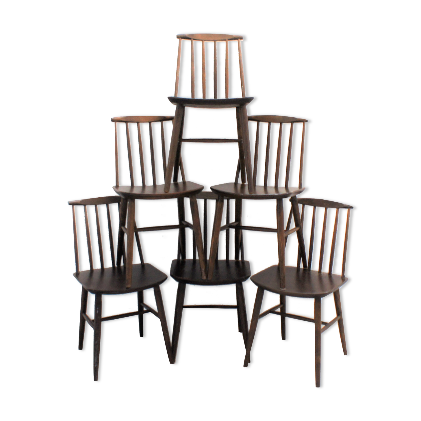 Series of six vintage Scandinavian chairs