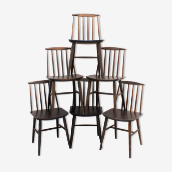 Series of six vintage Scandinavian chairs