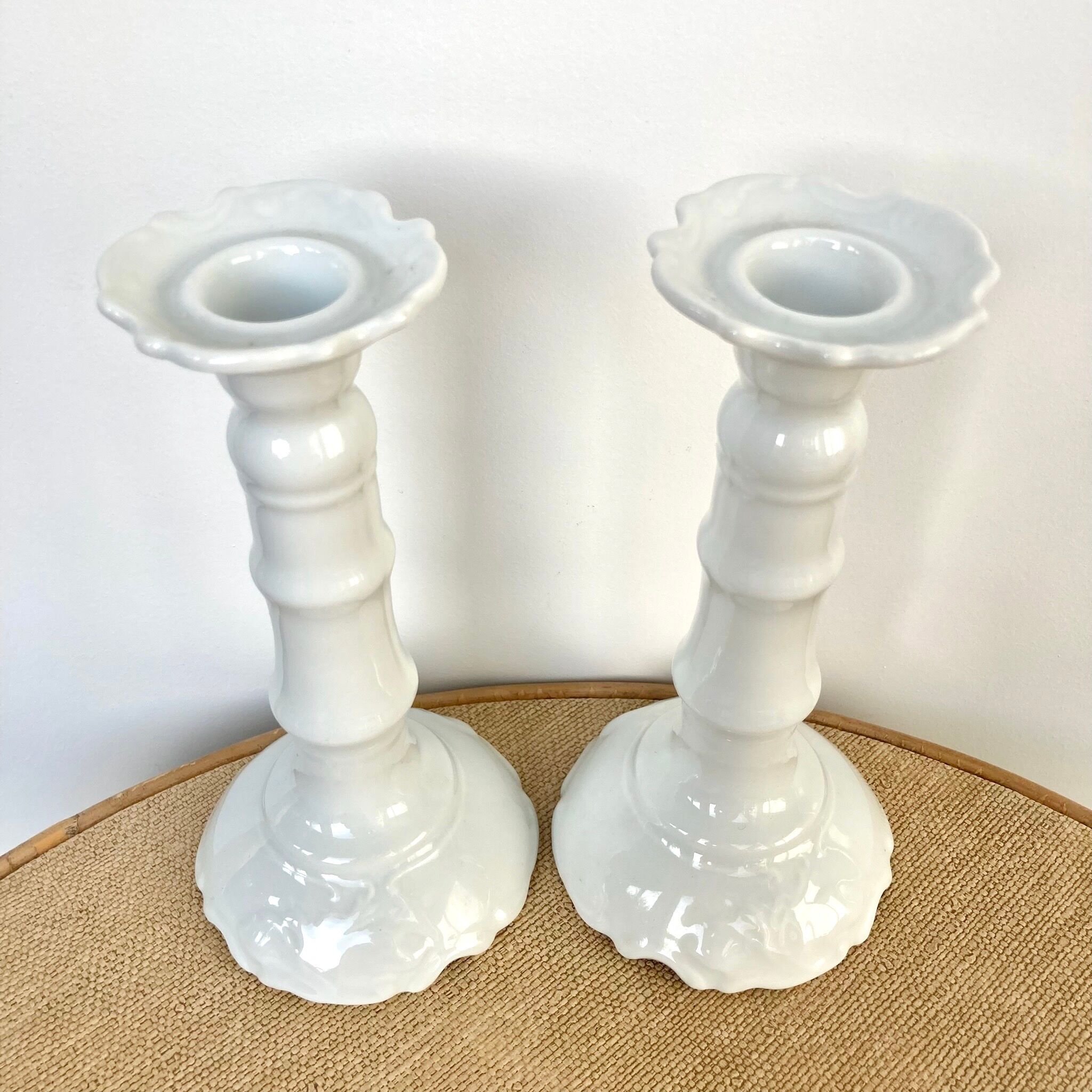 Pair of porcelain candle holders