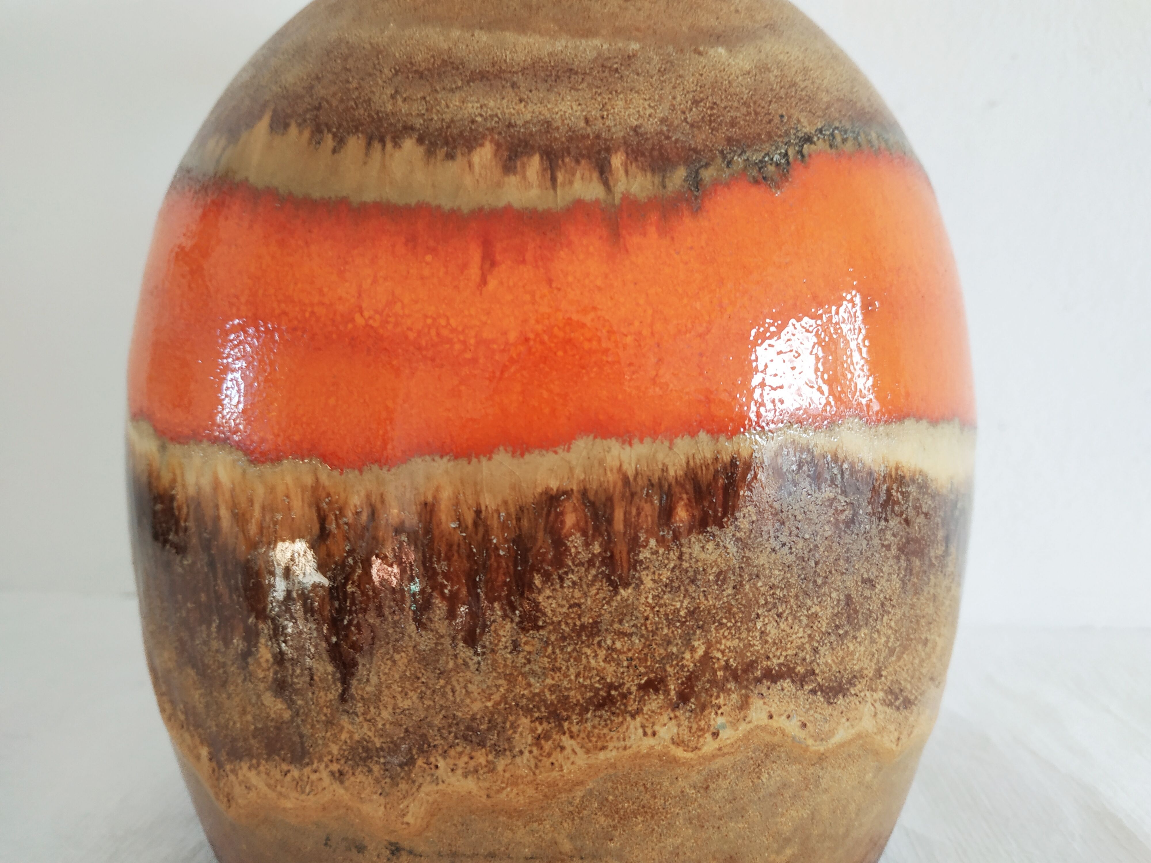 West Germany vase pitcher with red-orange enamels