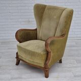 1960s, Danish armchair in original very good condition, furniture velour, oak wood.