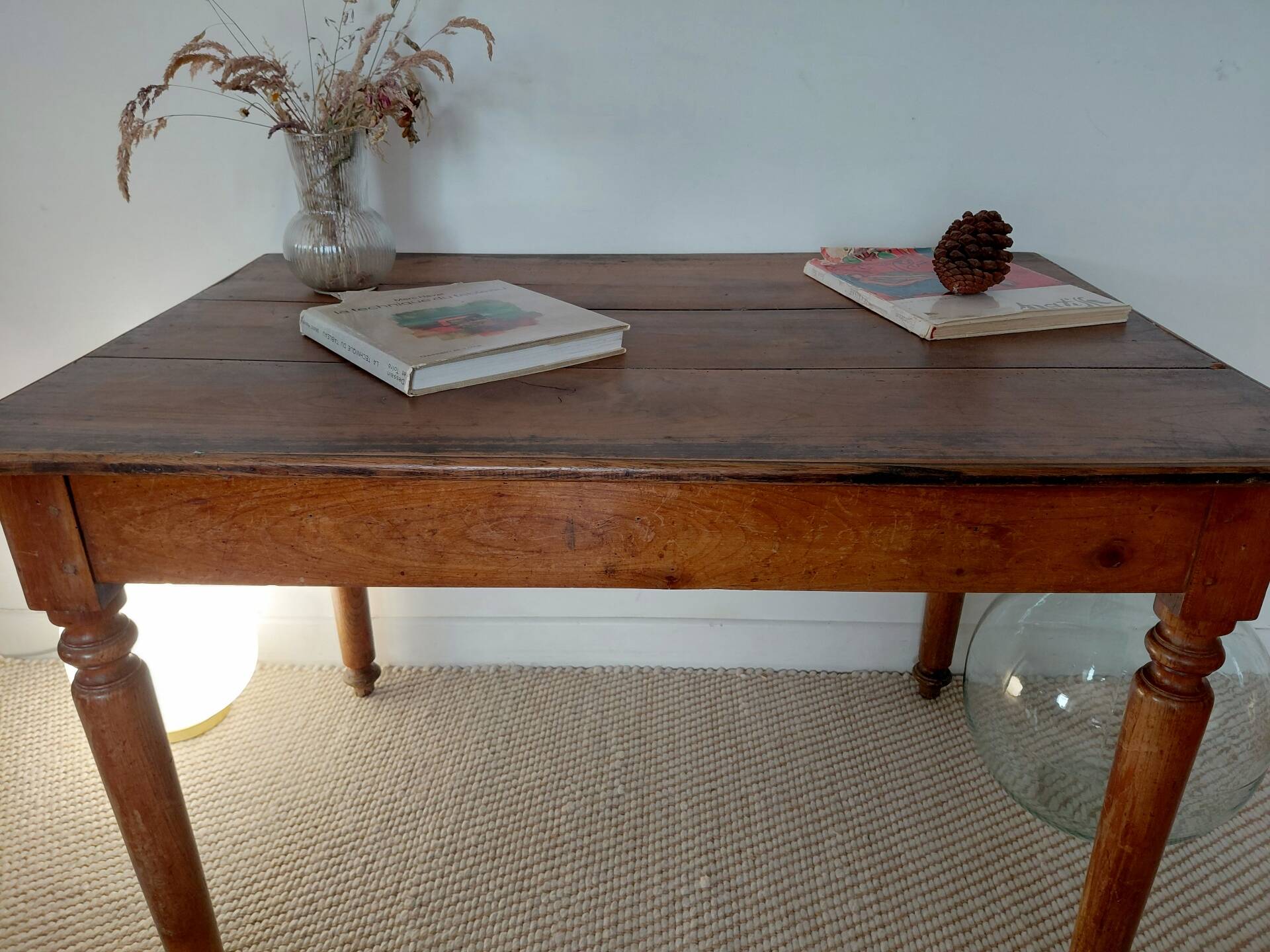 Mahogany side table with turned legs, antique, 19th century.