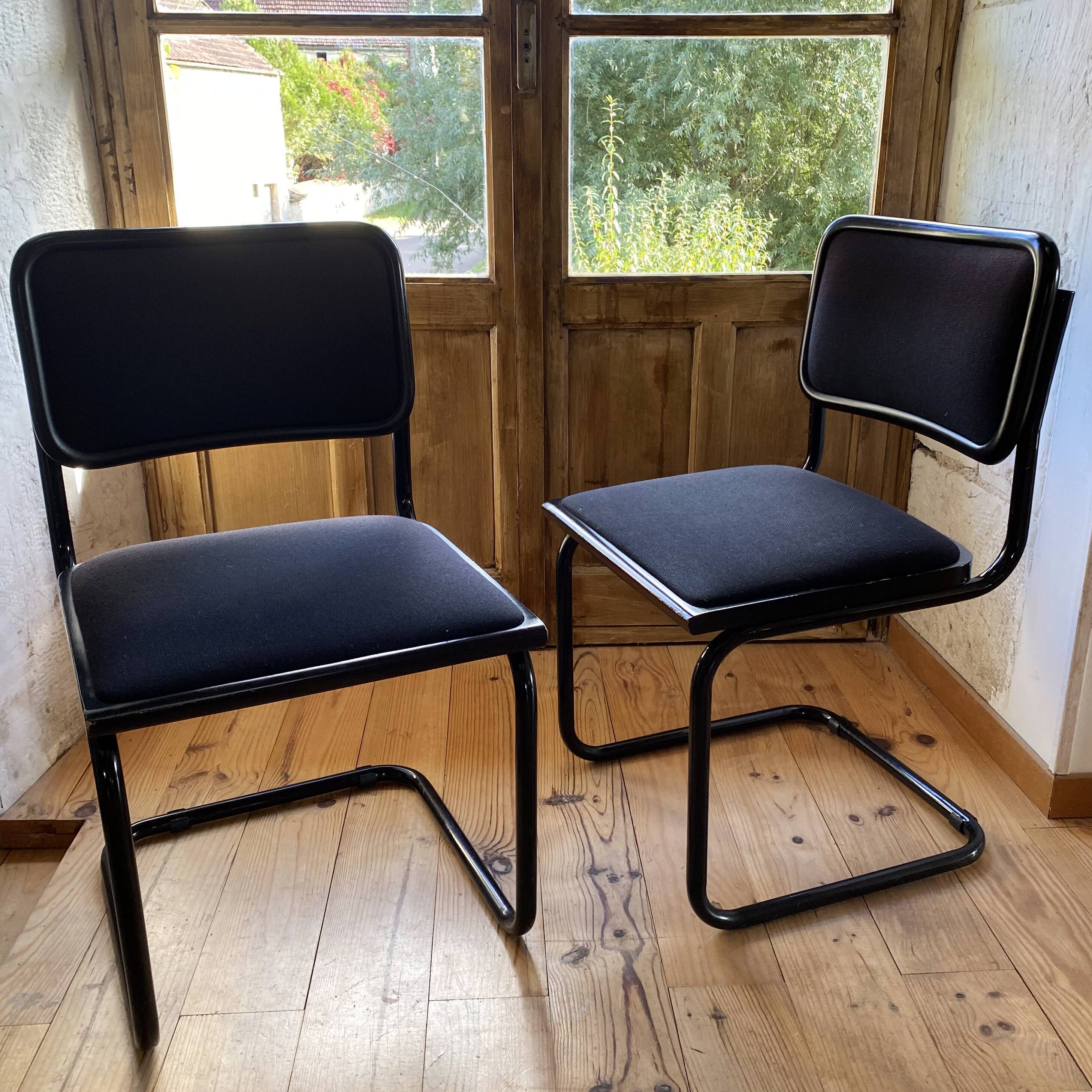 Pair of black Cesca B32 Marcel Breuer chairs