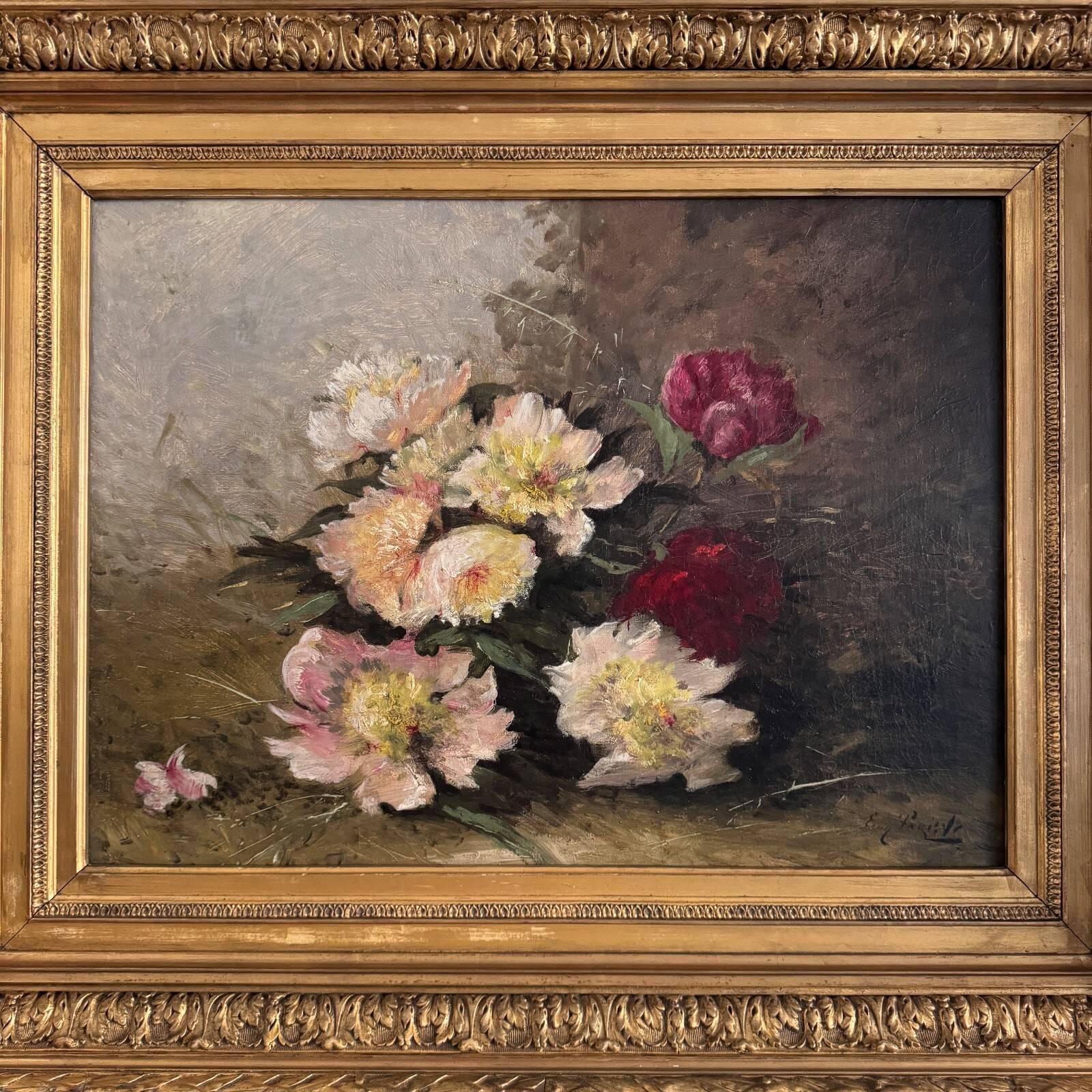 Huile sur toile nature morte aux fleurs par Eugène Parisy XIXe