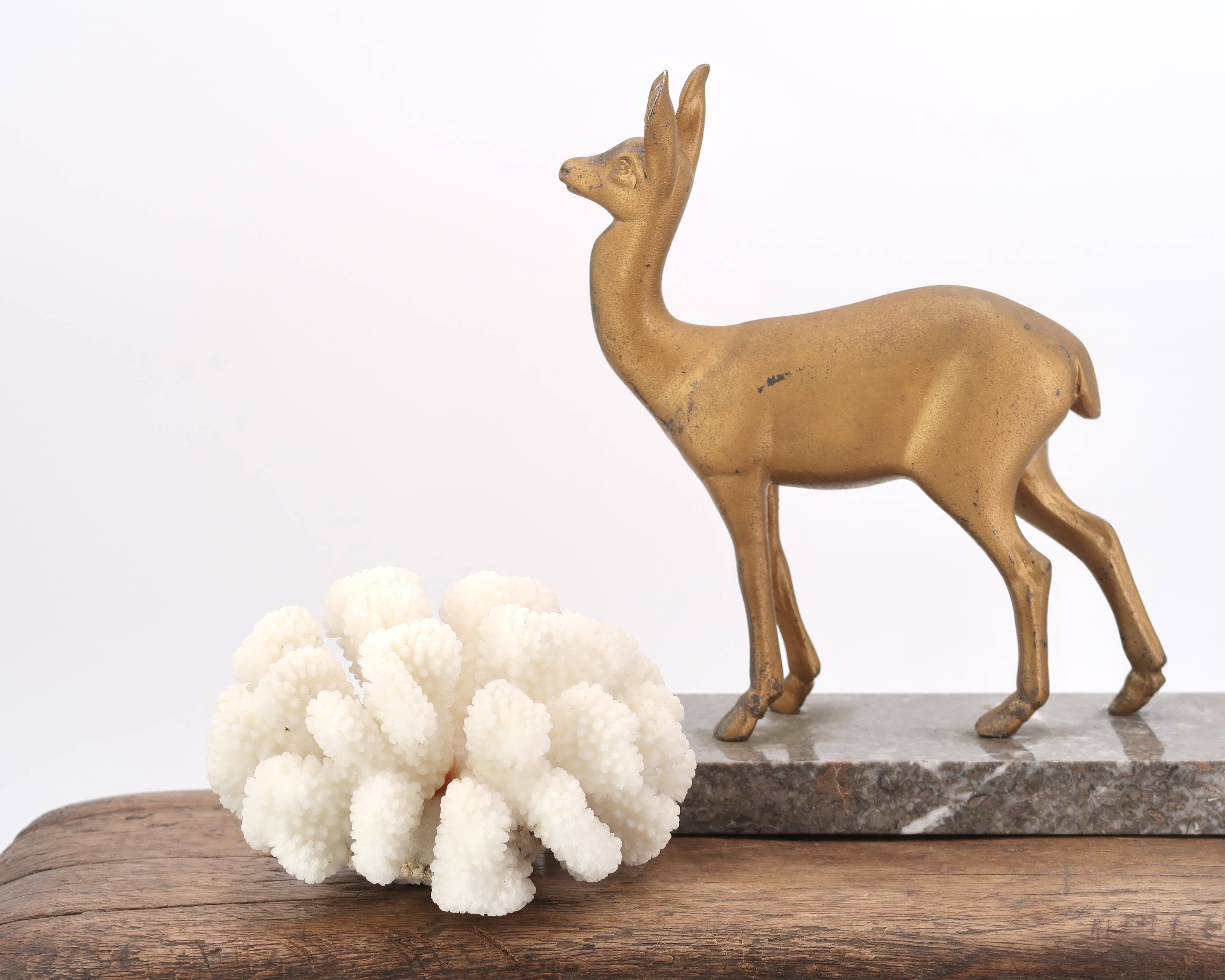 Art Deco gilded doe sculpture on marble base