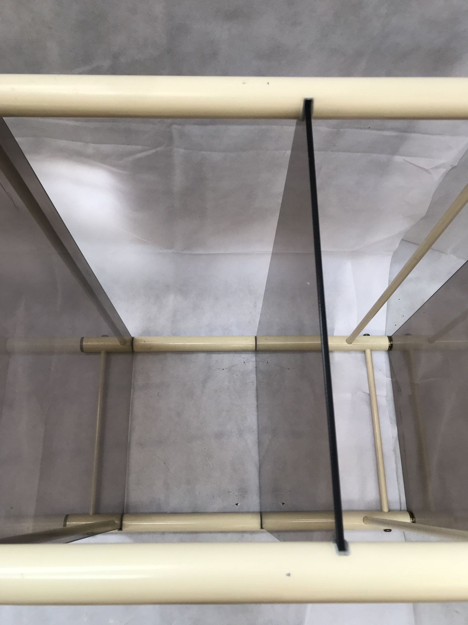 Beige metal console and smoked tempered glass Yves Boutboul
