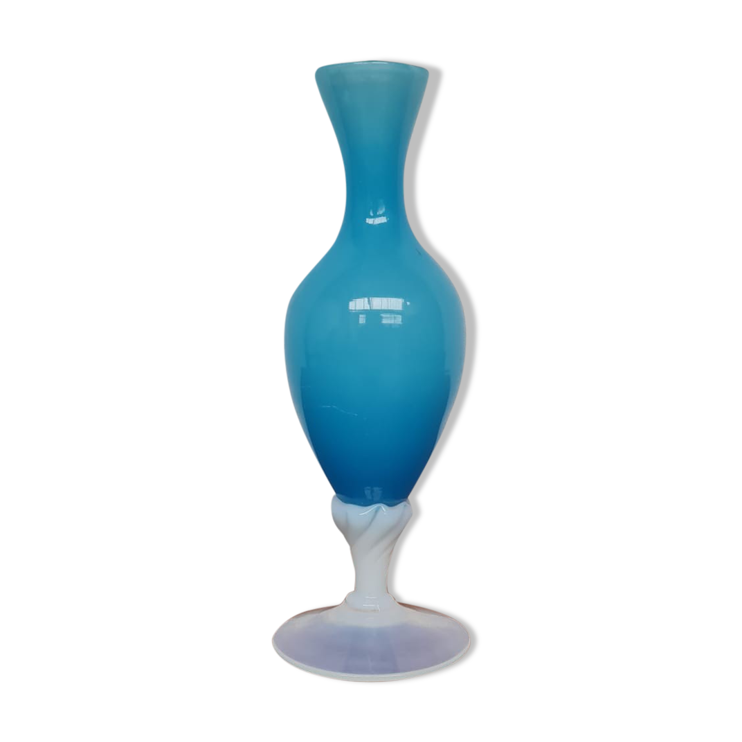 Blue and white opaline vase