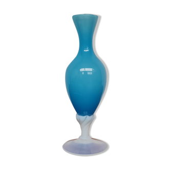 Blue and white opaline vase