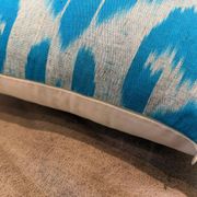 Vintage Silk Ikat Square Cushion Cover, Sky Blue White Arch Medallion 16x16
