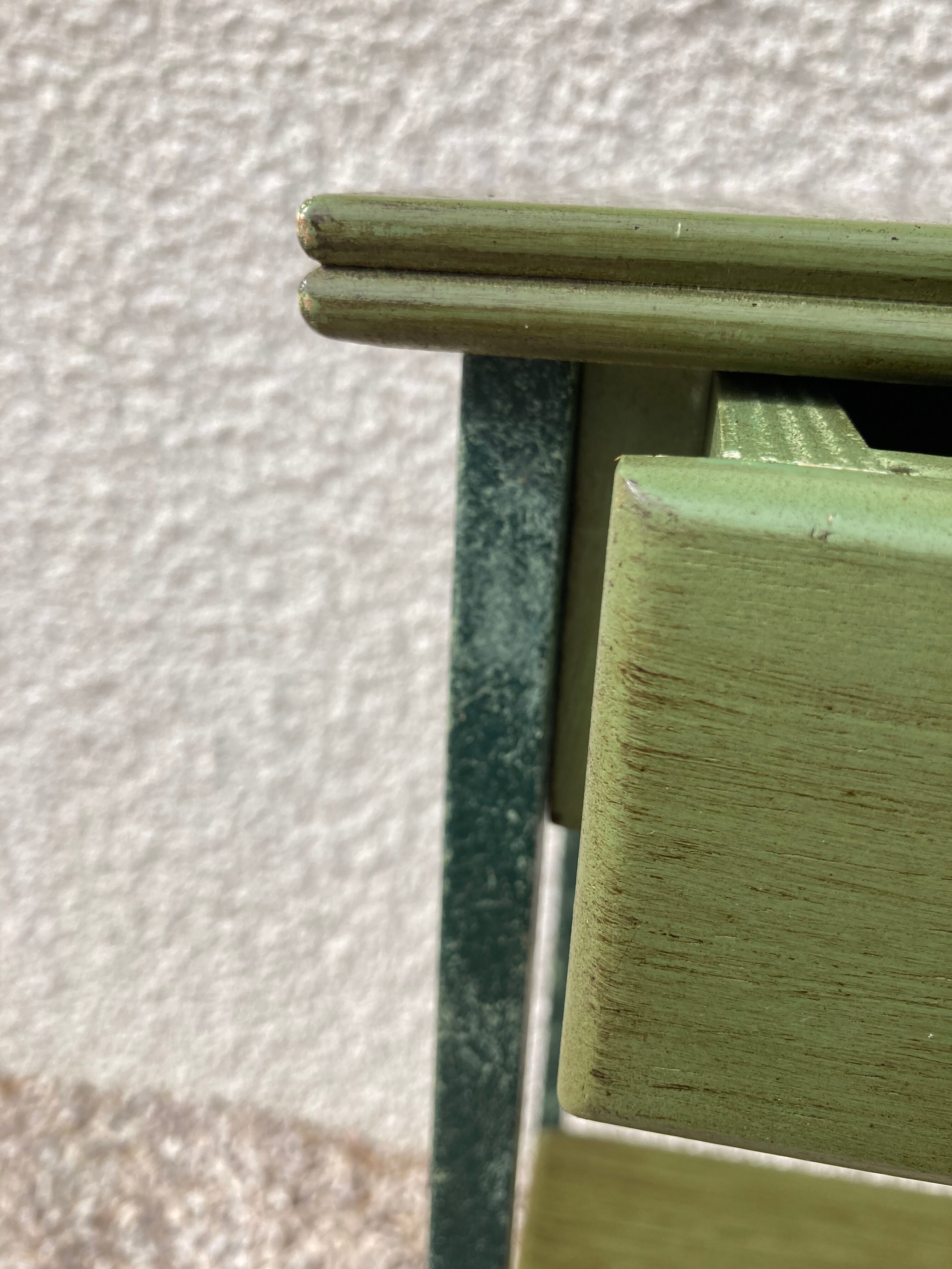 Iron and green wood bedside