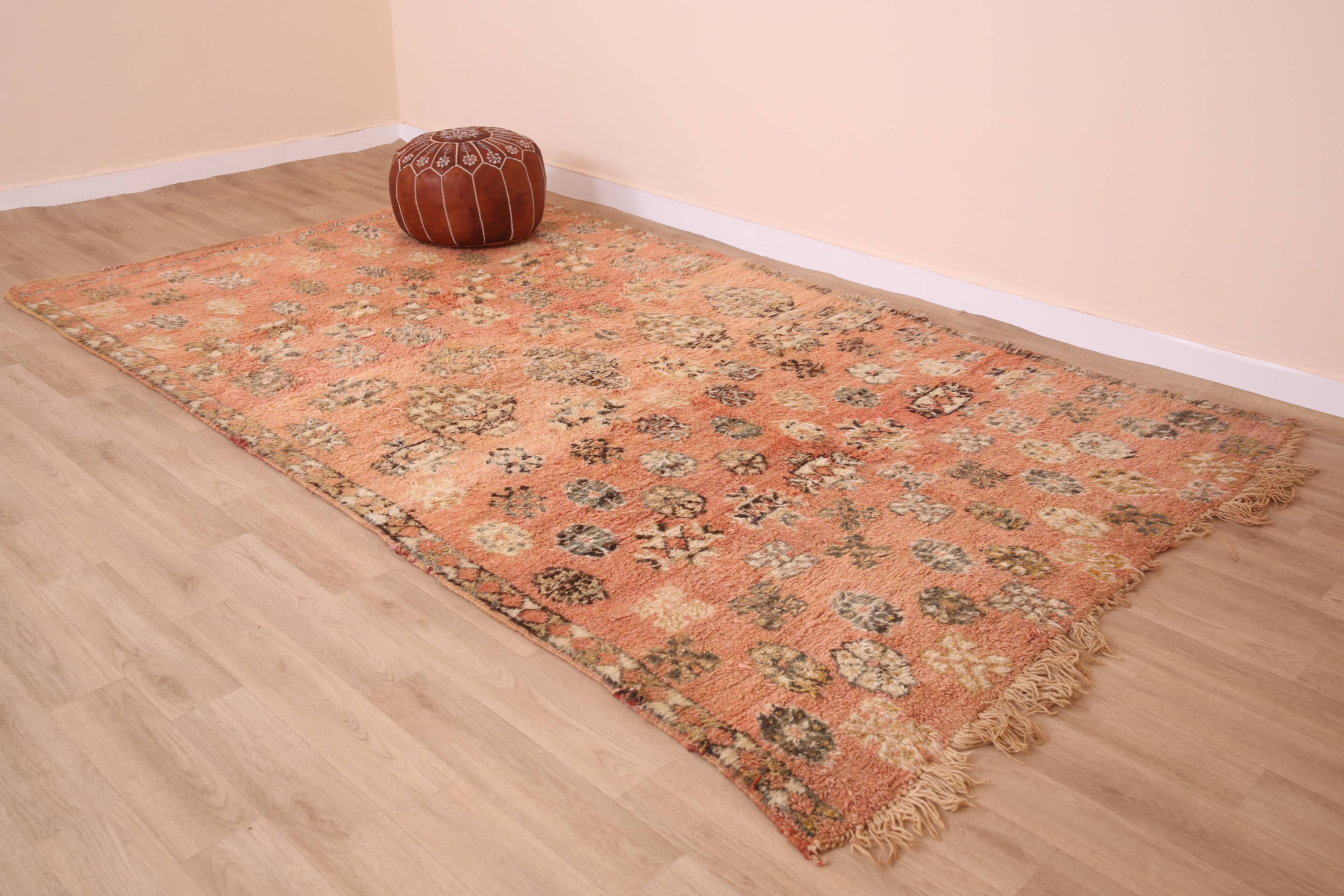 Peach Vintage Moroccan Rug 180 x 305 cm, Berber Wool Rug, Handmade Boho Rug