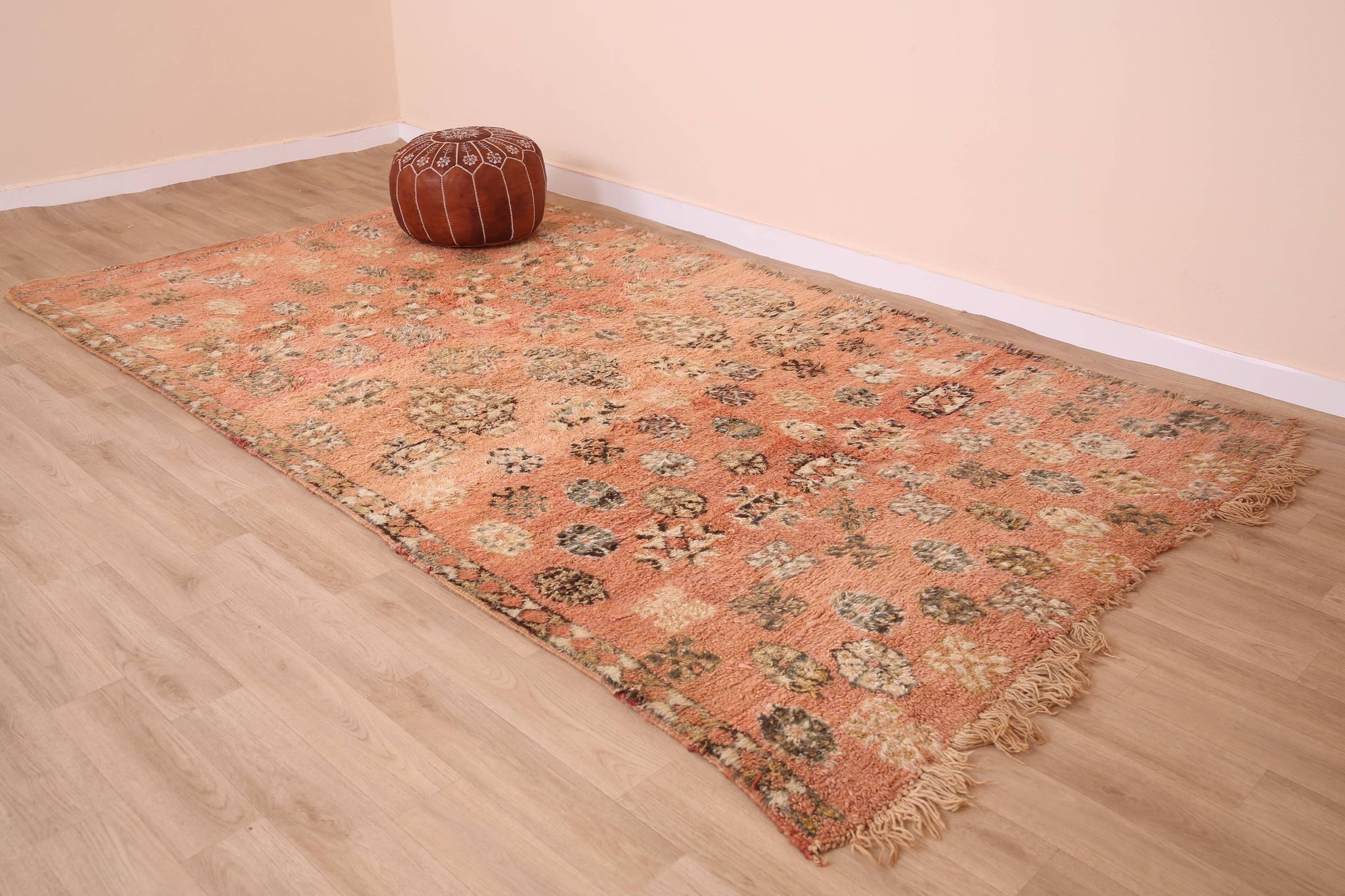 Peach Vintage Moroccan Rug 180 x 305 cm, Berber Wool Rug, Handmade Boho Rug
