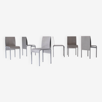 Set of 6 dining chairs in bent aluminum, designed and manufactured in Belgium around the 1980’s.