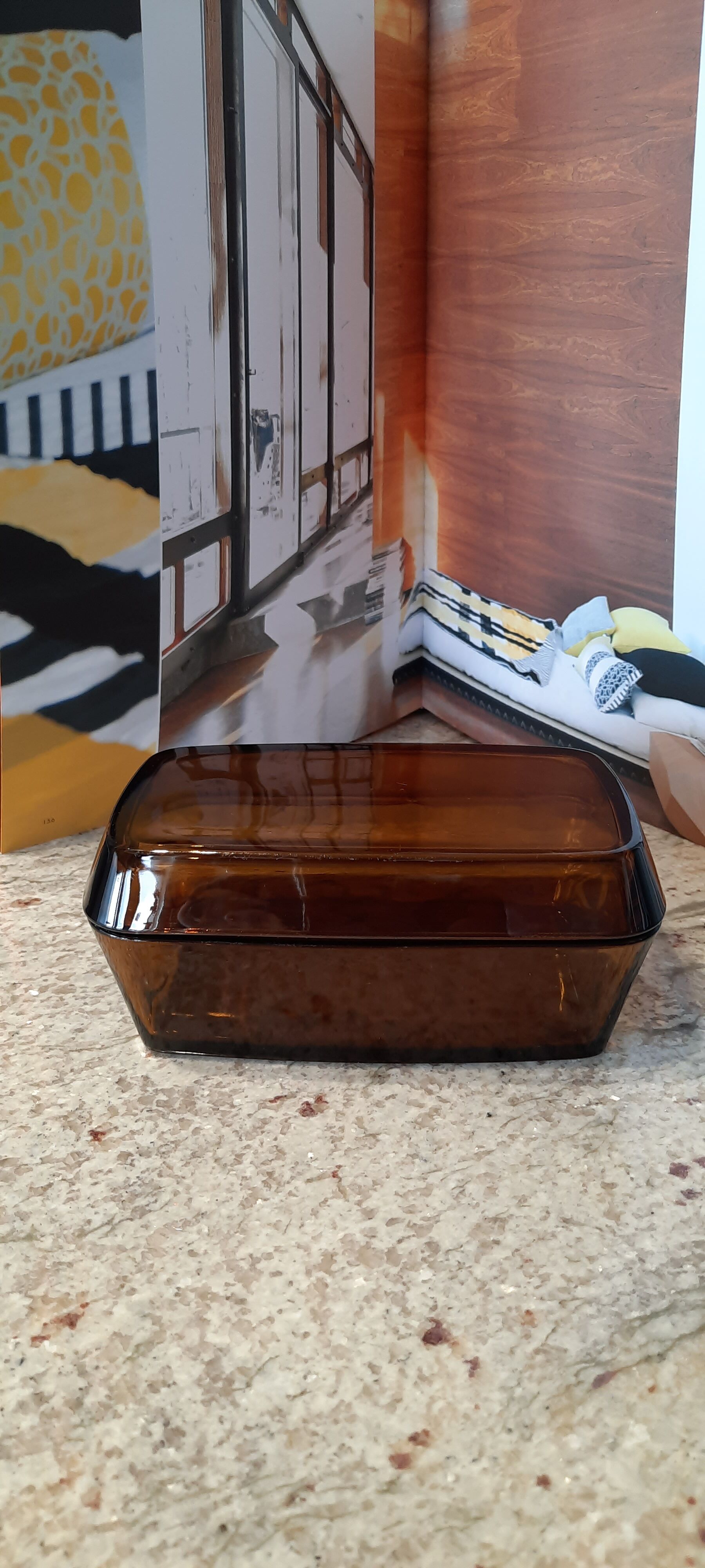 Beurrier en verre marron fumé Arcopal vintage