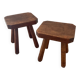 Duo de tabourets brutalistes en bois massif des années 60