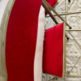 Set of 2 folding opera chairs in red velvet and brass