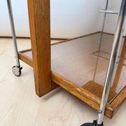 Art Deco serving trolley in oak, chrome & glass, France, 1930