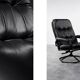 Vintage Mid-Century Danish Modern Black Leather Swivel Chair and Ottoman