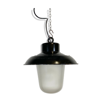 Vintage black enamel factory hanging light , 1960s